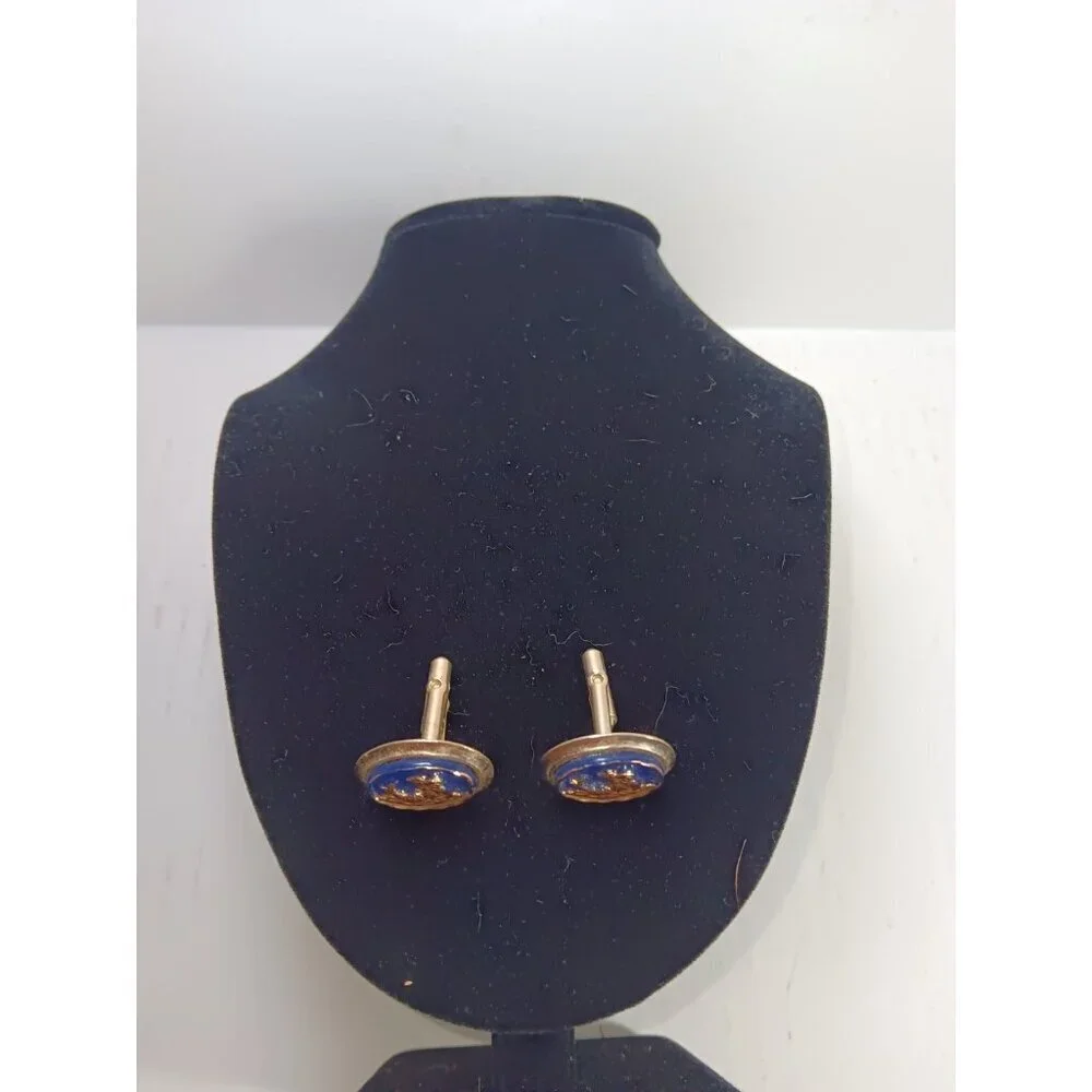 Vintage Rare Mid-Century Blue Gold Mermaid Cufflinks